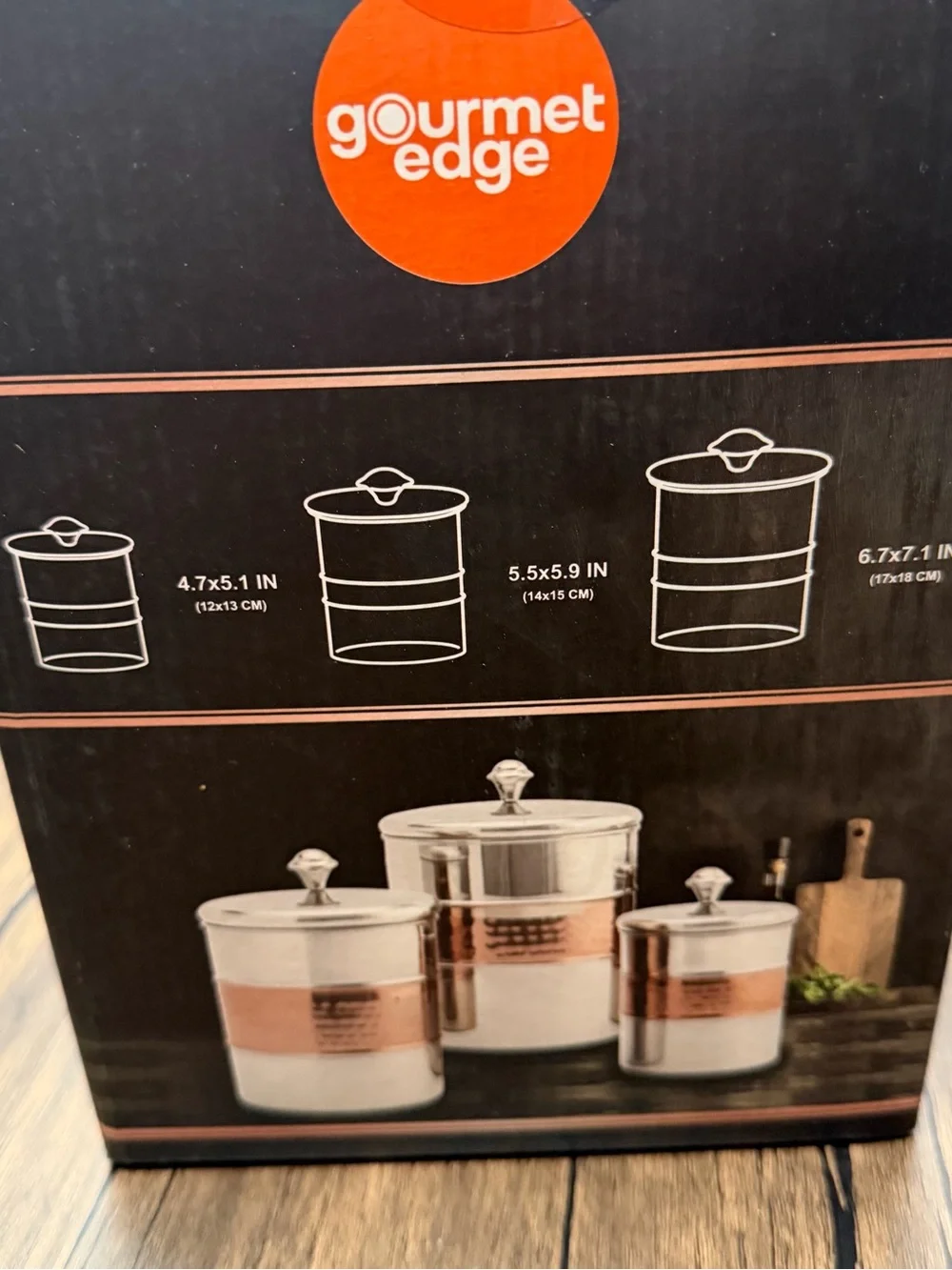 New Stainless Steel Canister Set with Copper Accent - 3 Piece